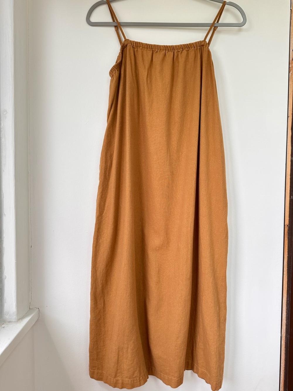 “a new day” Rust-Colored Spaghetti Strap midi Dress